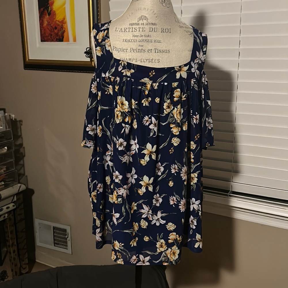 Floral Cold Shoulder Blouse - 2X